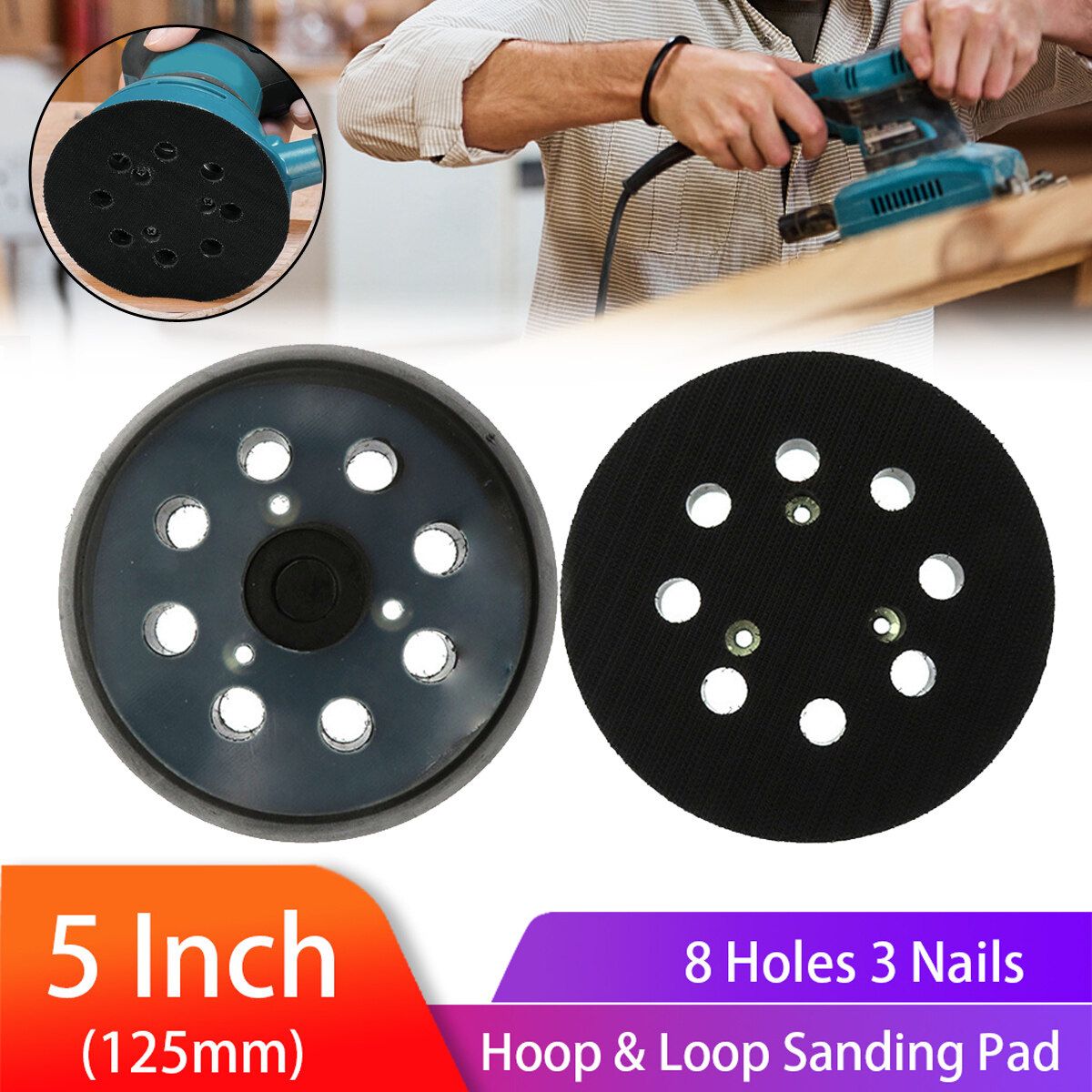 5 Inch 8 Hole 125mm Sanding Discs Polishing Pad Hook &Loop For Black&Deck/