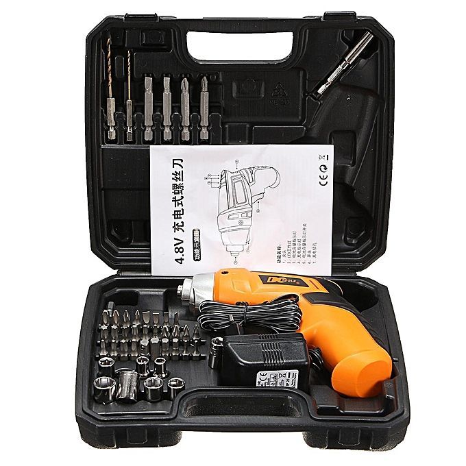 45PCS 220V Electric Rechargeable Power Drill Screwdriver Hammer Magnetic Chuck Black