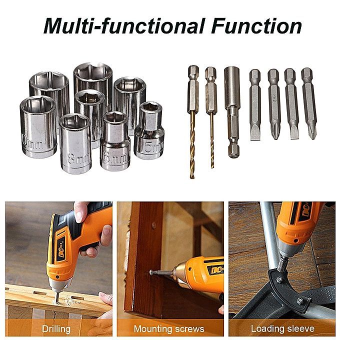45PCS 220V Electric Rechargeable Power Drill Screwdriver Hammer Magnetic Chuck Black