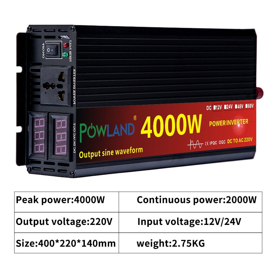 Inverter 12V 220V 3000W 4000W 5000W 24VDC To 220VAC Pure Sine Wave Solar Inverter Power 50HZ Voltage Converte Car Micro Inverter