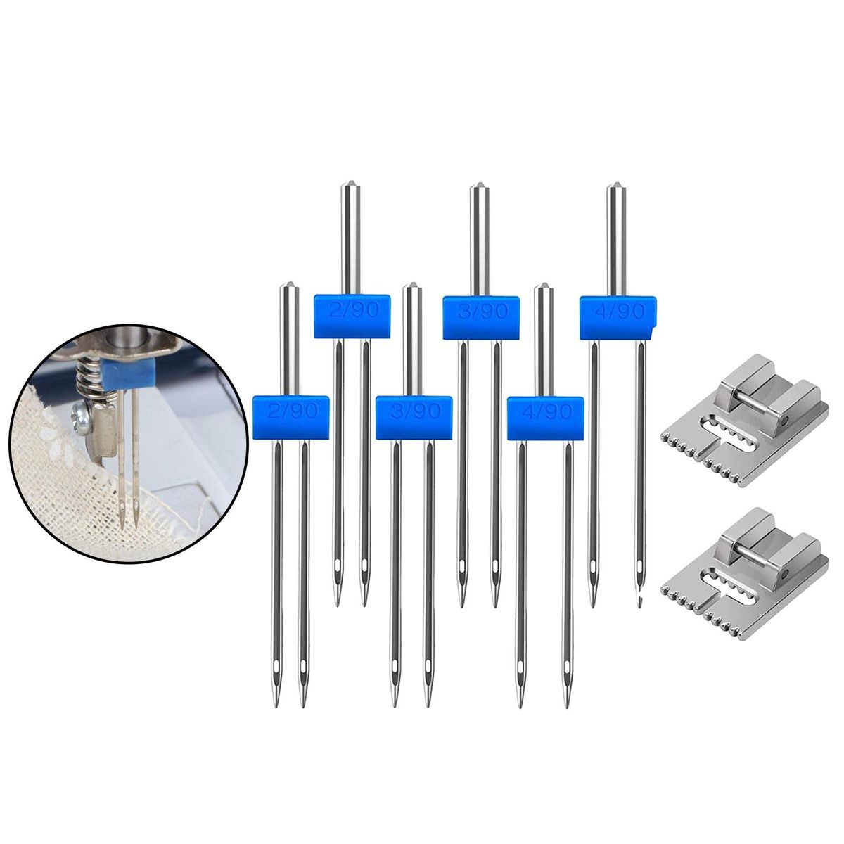 6x Dual  With 2x 9 Groove Pintuck Presser Foot 3 Sizes 2/90 3