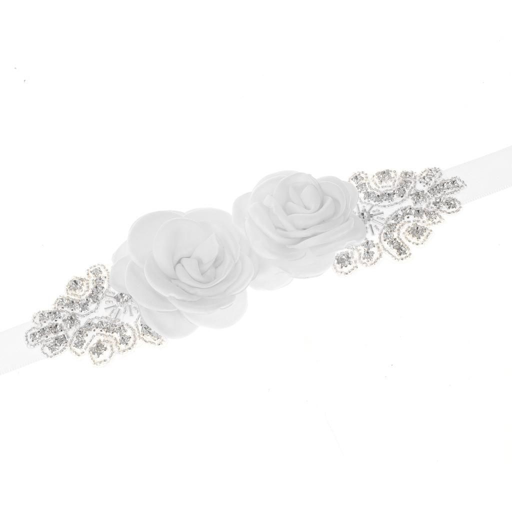 Bridal Sash Belt Rhinestone Applique Flower Bow Wedding R