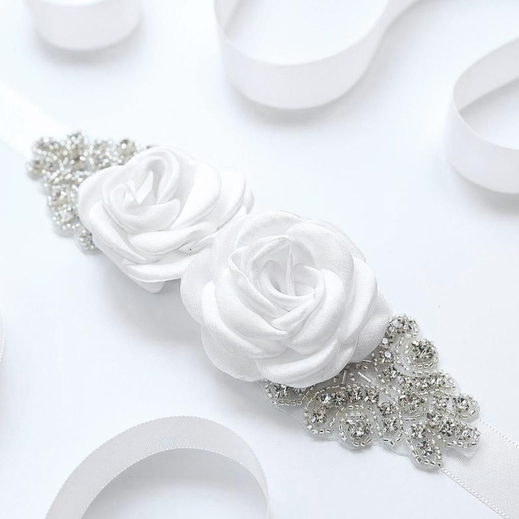 Bridal Sash Belt Rhinestone Applique Flower Bow Wedding R