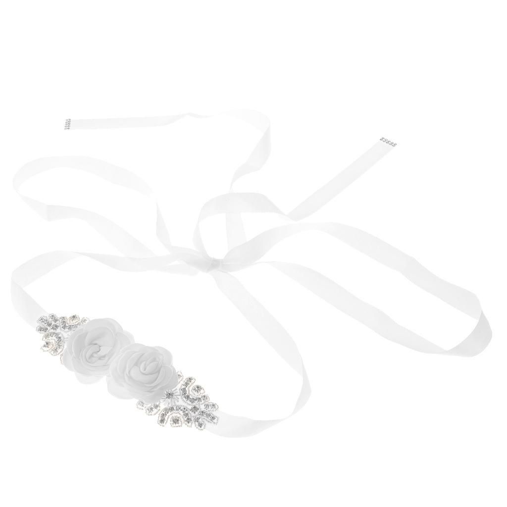 Bridal Sash Belt Rhinestone Applique Flower Bow Wedding R