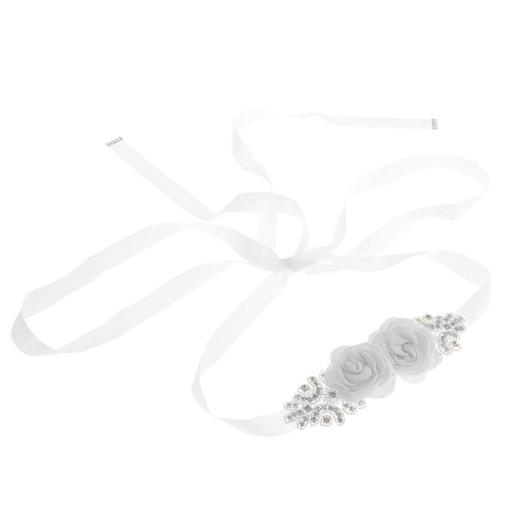Bridal Sash Belt Rhinestone Applique Flower Bow Wedding R