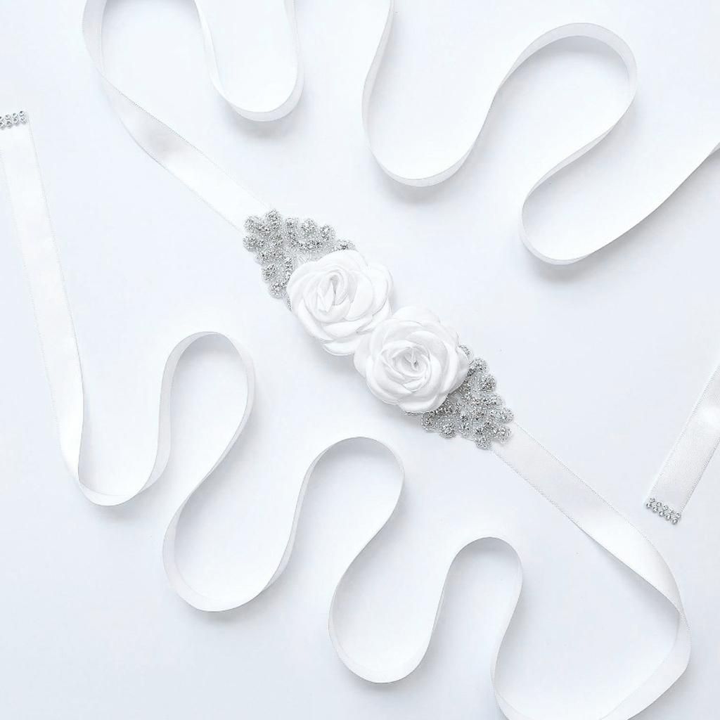 Bridal Sash Belt Rhinestone Applique Flower Bow Wedding R