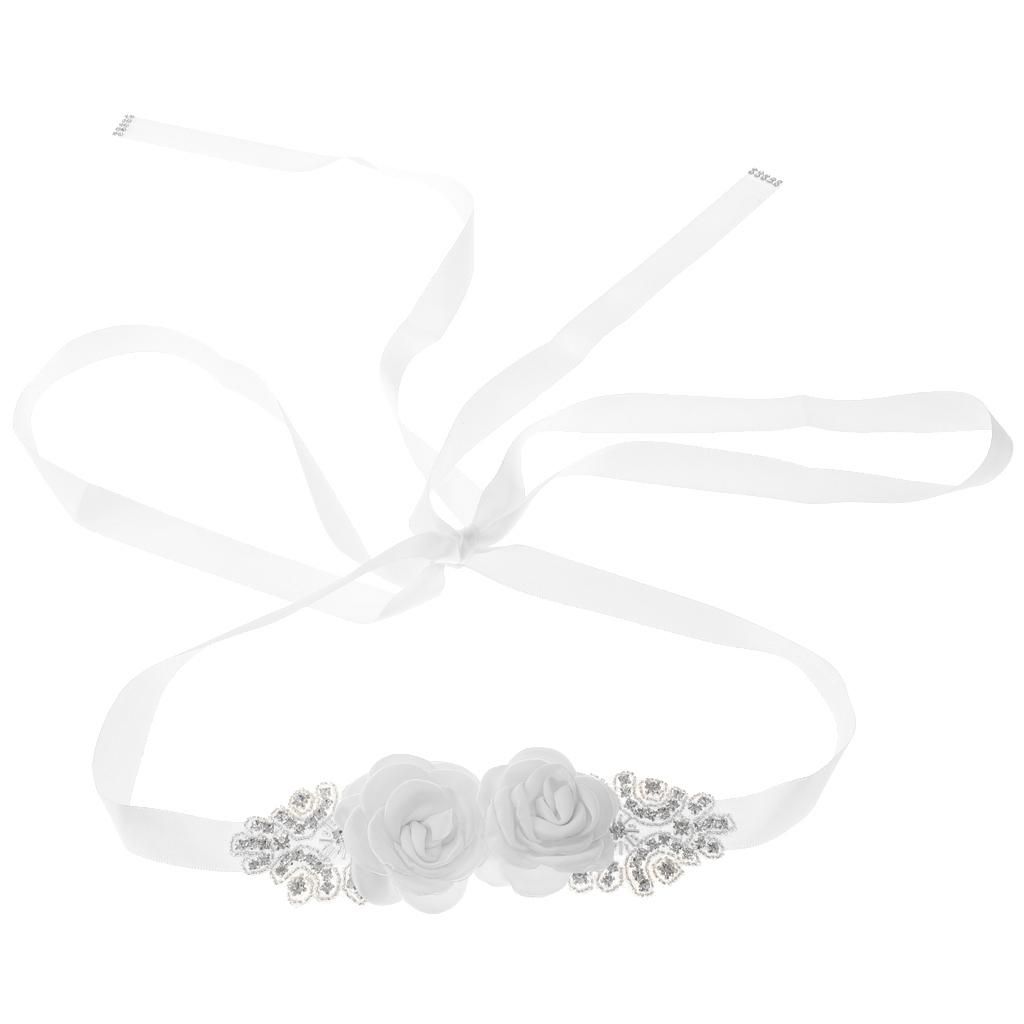 Bridal Sash Belt Rhinestone Applique Flower Bow Wedding R