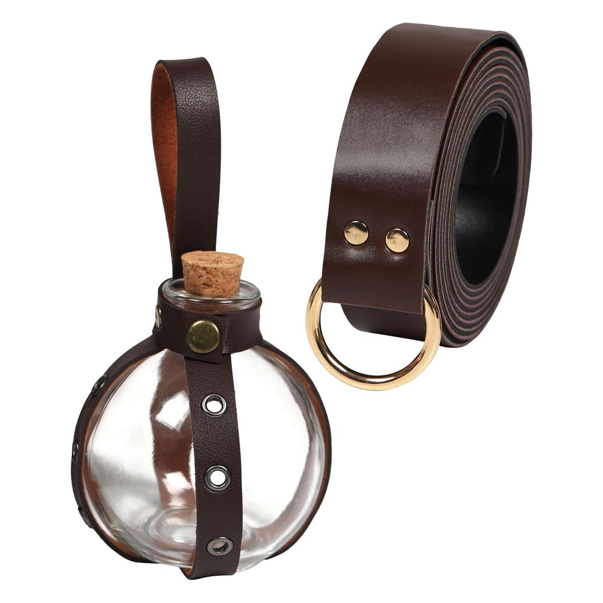 Belt PU Leather Belt With Potion Bottle Rings Brown