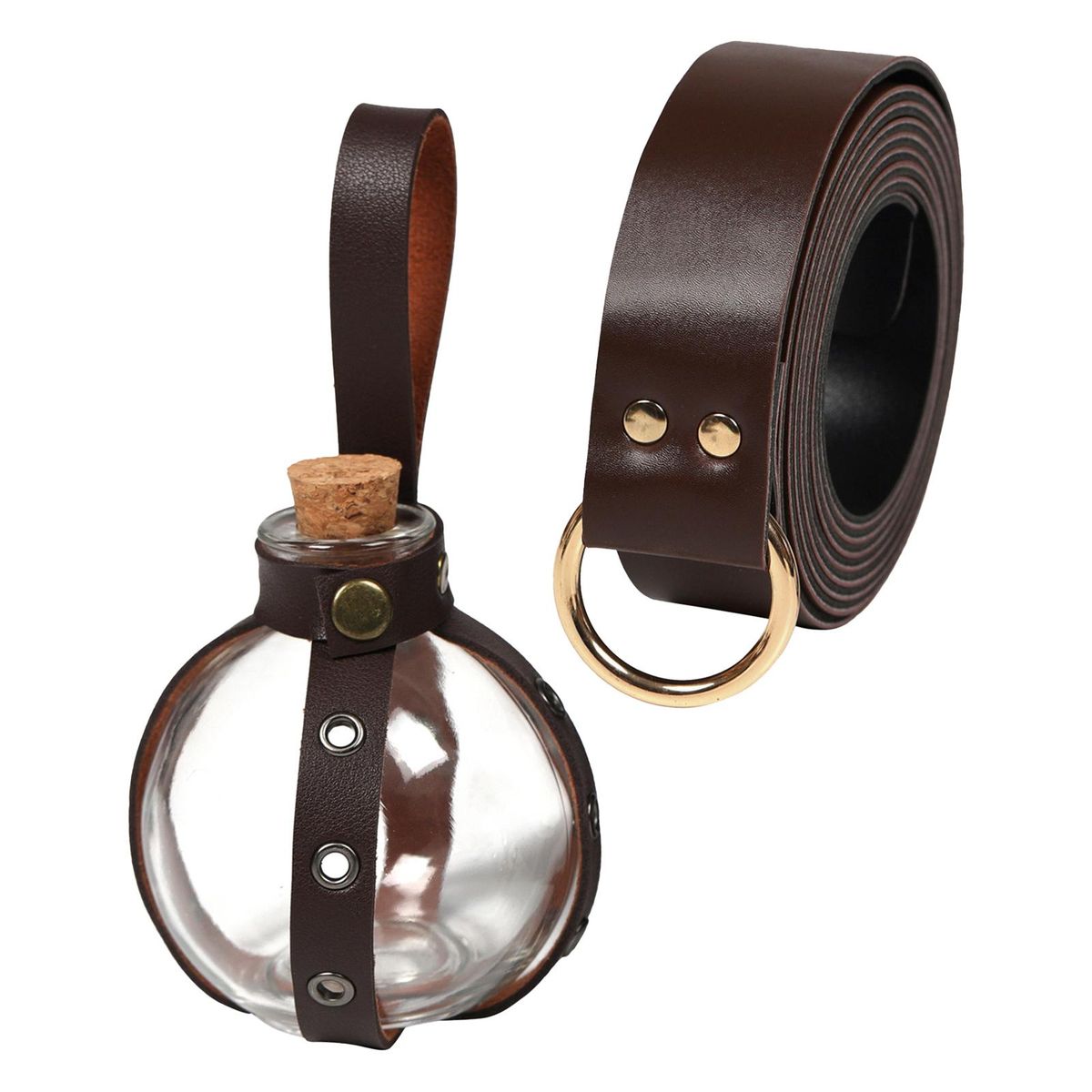 Belt PU Leather Belt With Potion Bottle Rings Brown