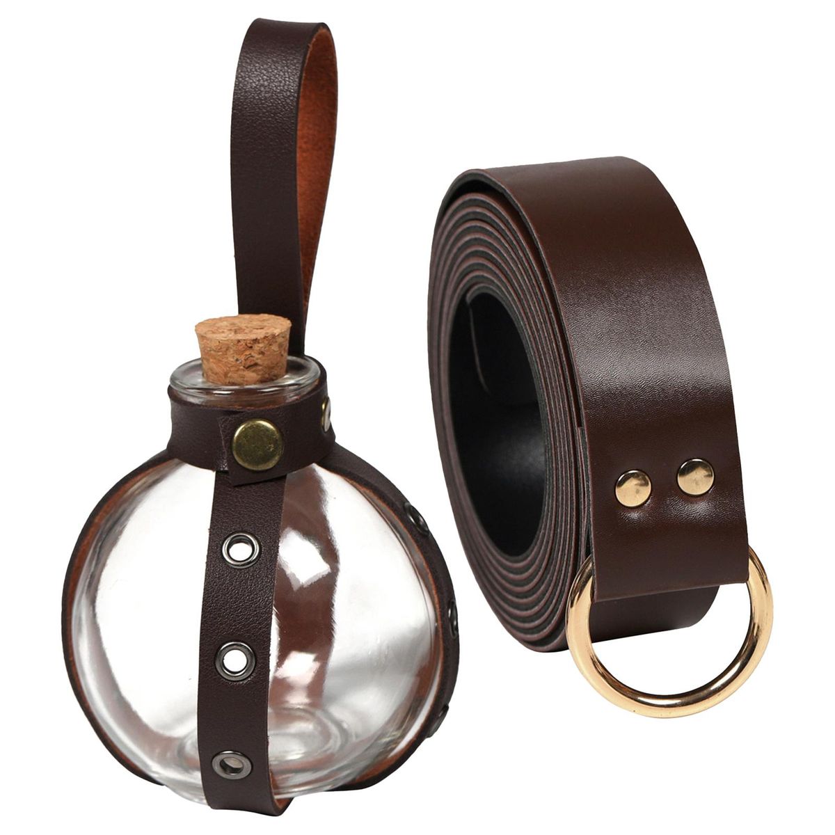 Belt PU Leather Belt With Potion Bottle Rings Brown