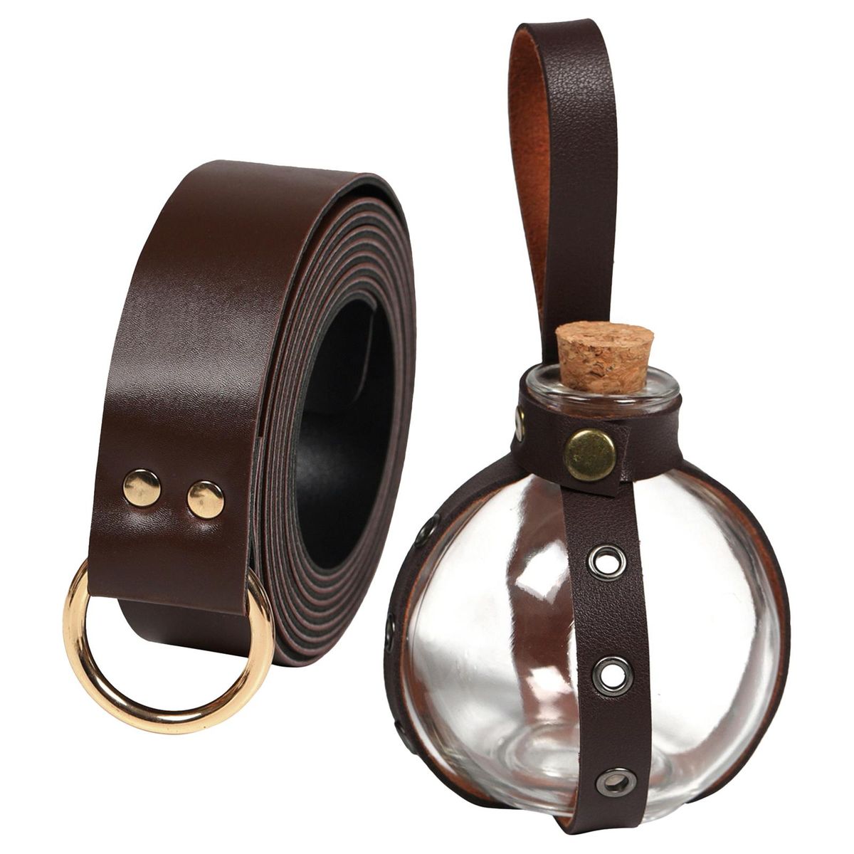 Belt PU Leather Belt With Potion Bottle Rings Brown