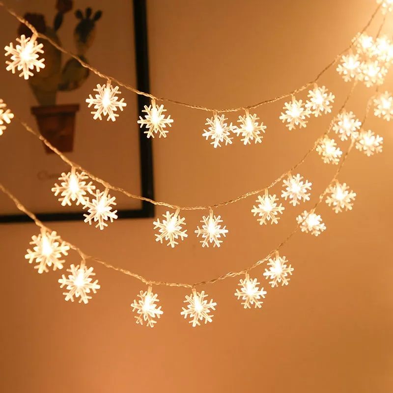 10M 100LED Snowflake String Lights Snow Fairy Garland Decoration For Christmas Tree New Year Room Valentine's Day EU Plug Operated