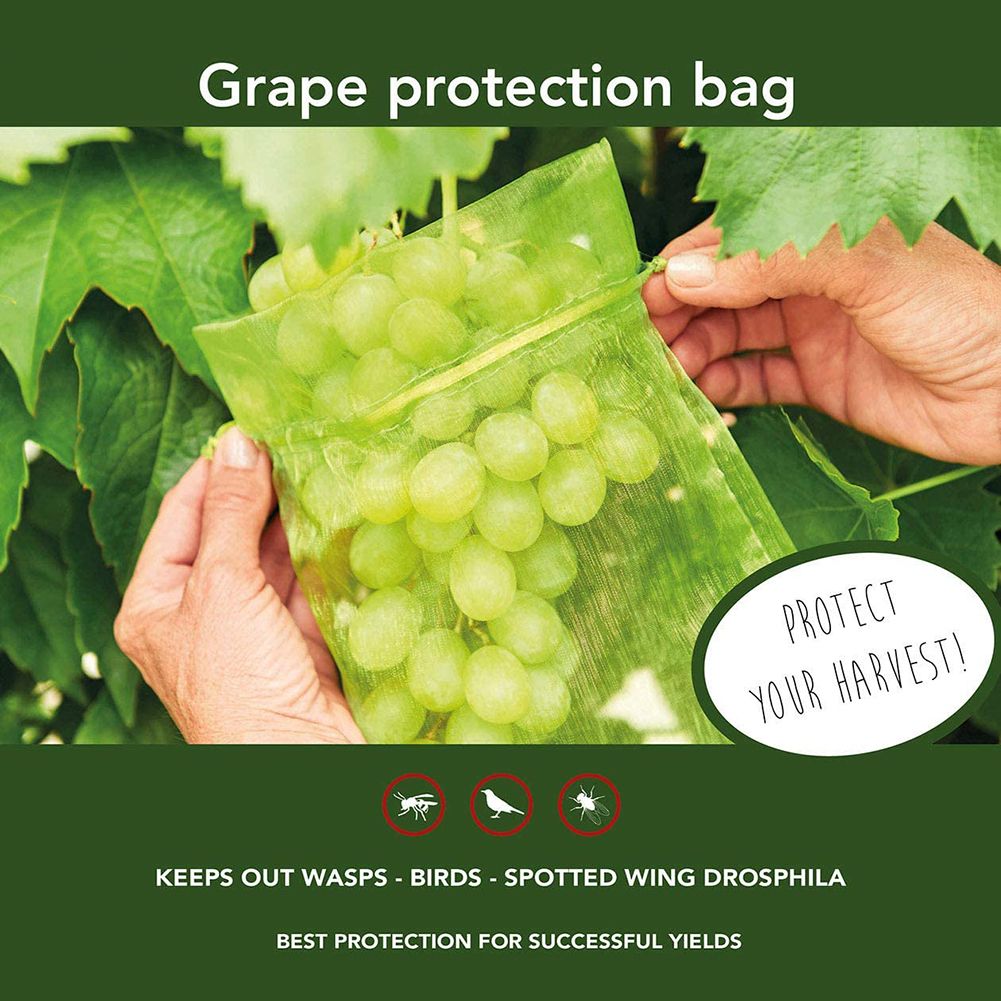 50/100pcs Garden Drawstring Netting Bags Fruit Vegetable Grapes Mesh Bag Against Insect-Wine Red 18x13cm
