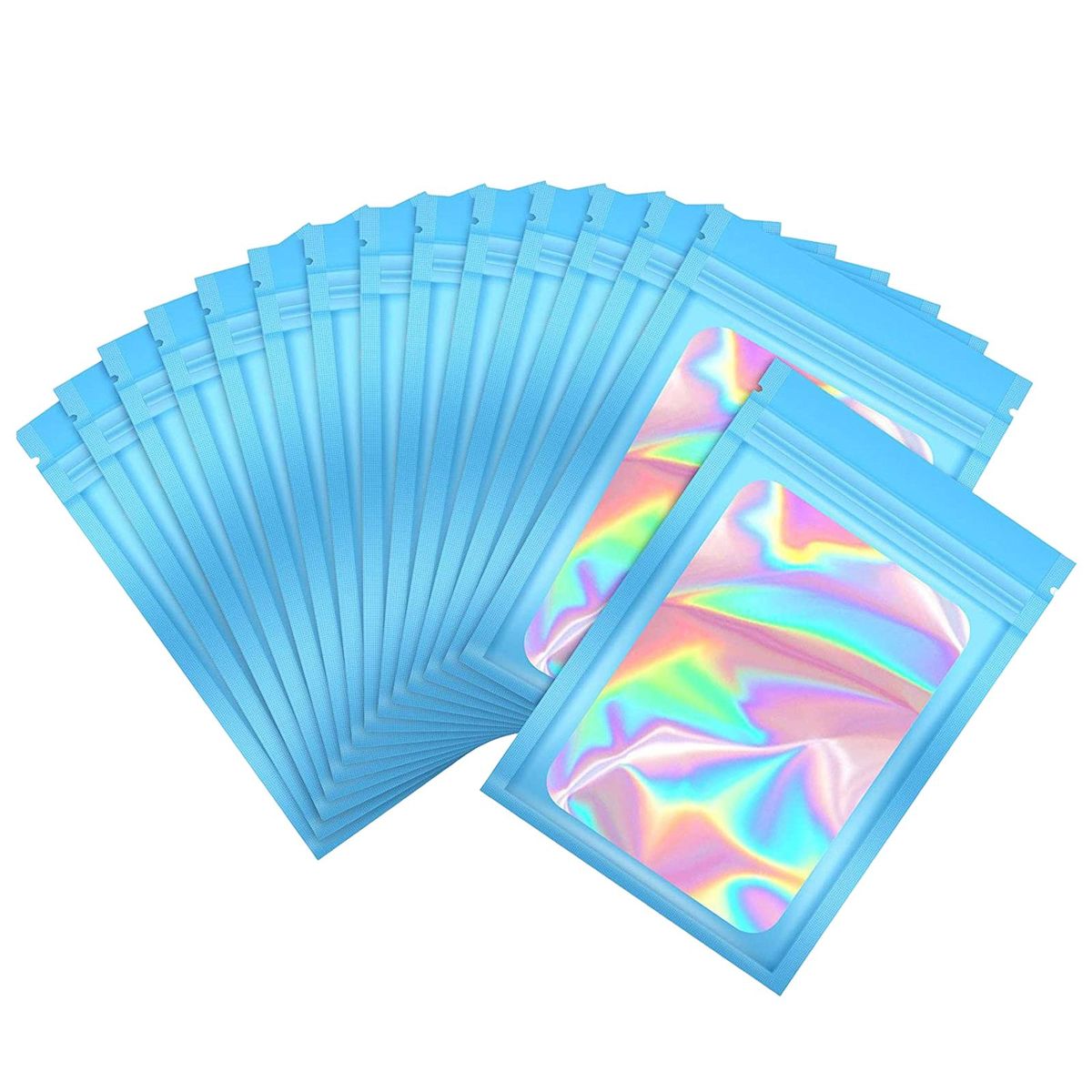 100Pcs Holographic Packaging Bags Waterproof 6x10cm For Food Blue