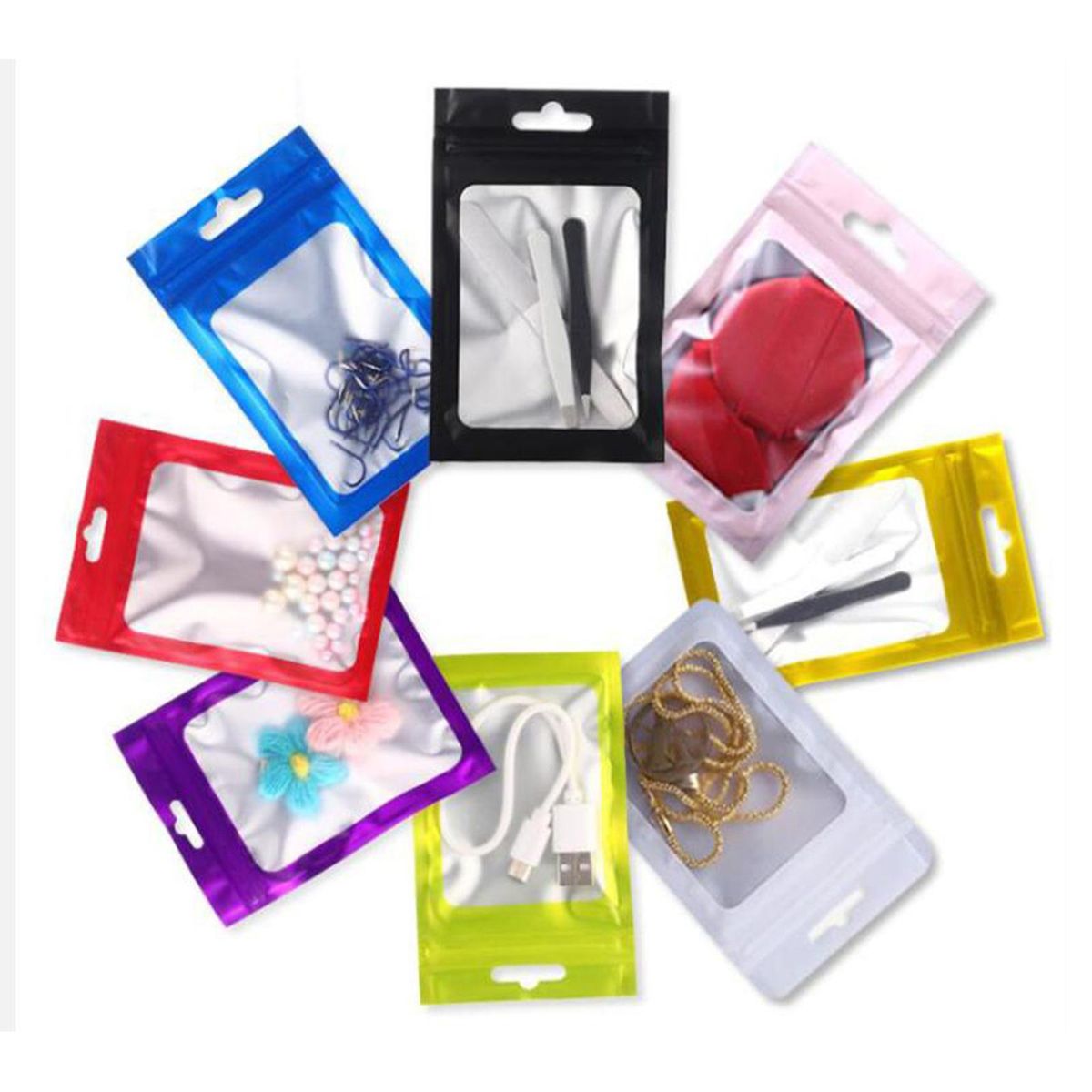 100Pcs Holographic Packaging Bags Waterproof 6x10cm For Food Blue