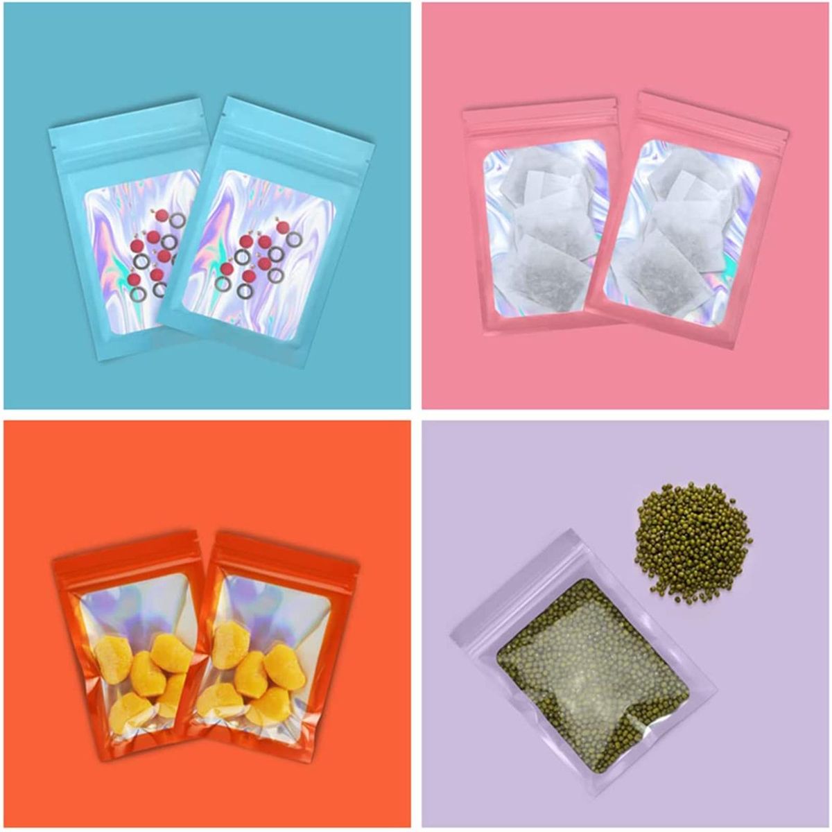 100Pcs Holographic Packaging Bags Waterproof 6x10cm For Food Blue