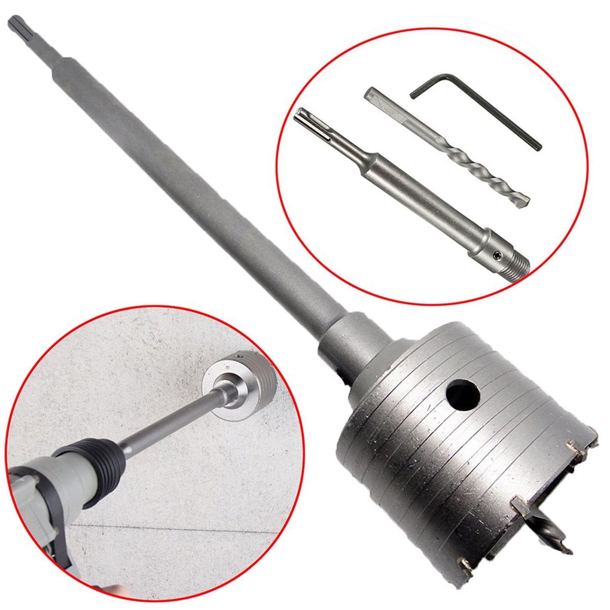 SDS Plus Shank Concrete Cement Stone 50mm Wall Hole Saw Drill Bit 200mm Rod New