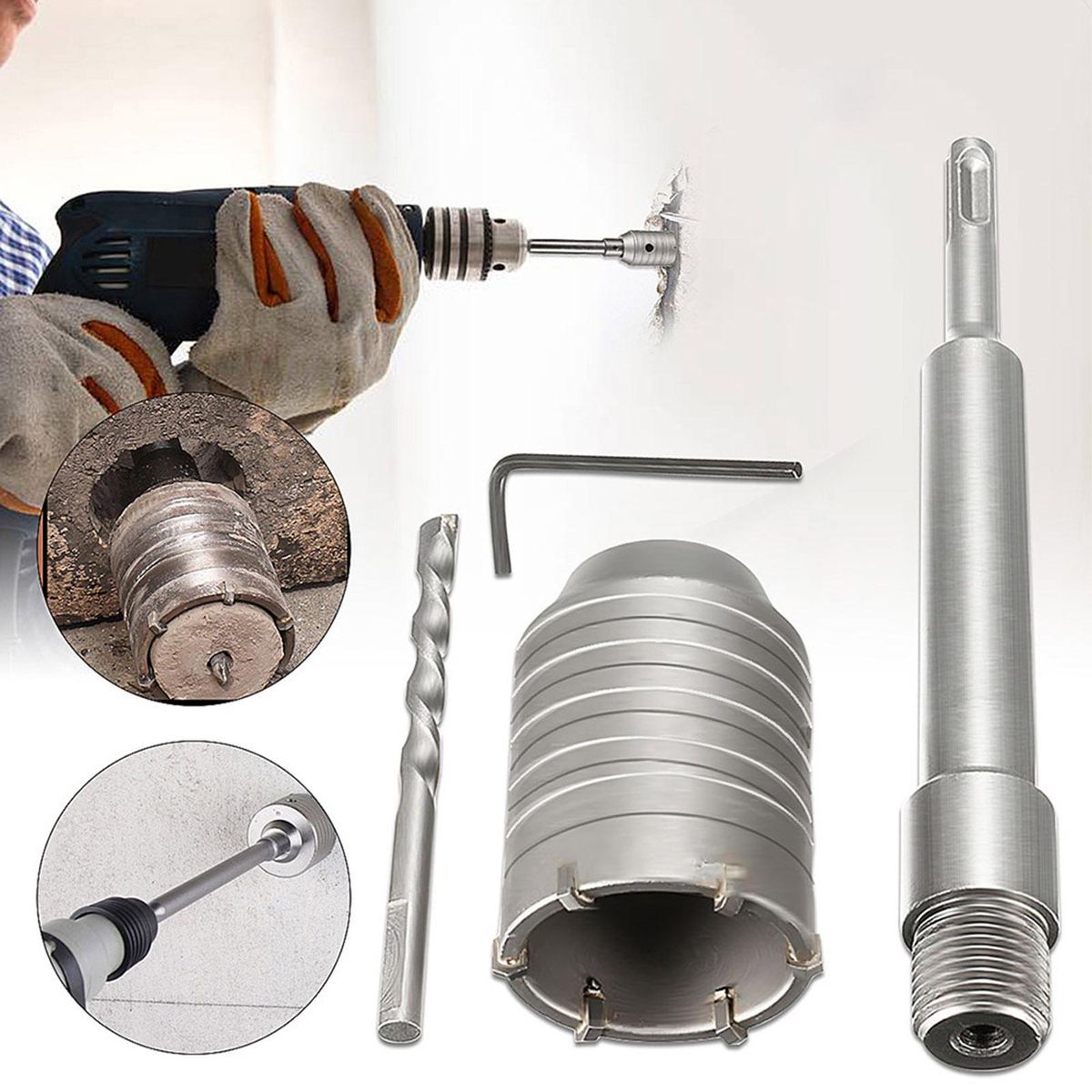 SDS Plus Shank Concrete Cement Stone 50mm Wall Hole Saw Drill Bit 200mm Rod New