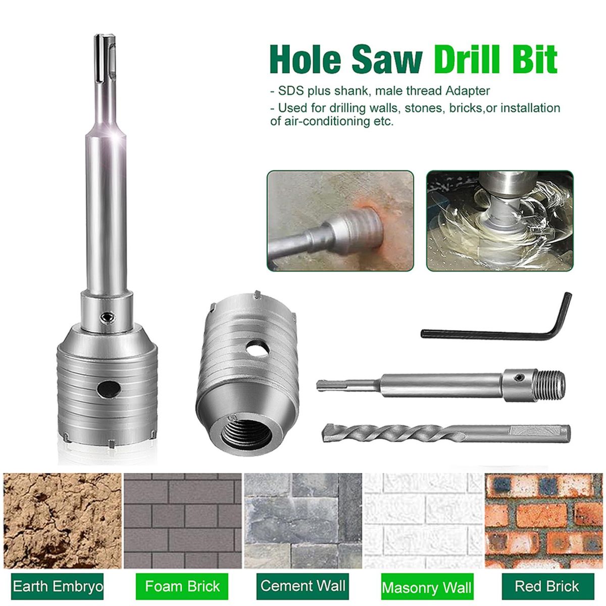 SDS Plus Shank Concrete Cement Stone 50mm Wall Hole Saw Drill Bit 200mm Rod New