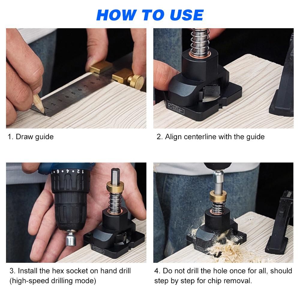 35mm Concealed Hinge Drilling Jig Hole Guide with Screw Clamp Hex Socket Drill Bit for Cabinet Doors Woodworking
