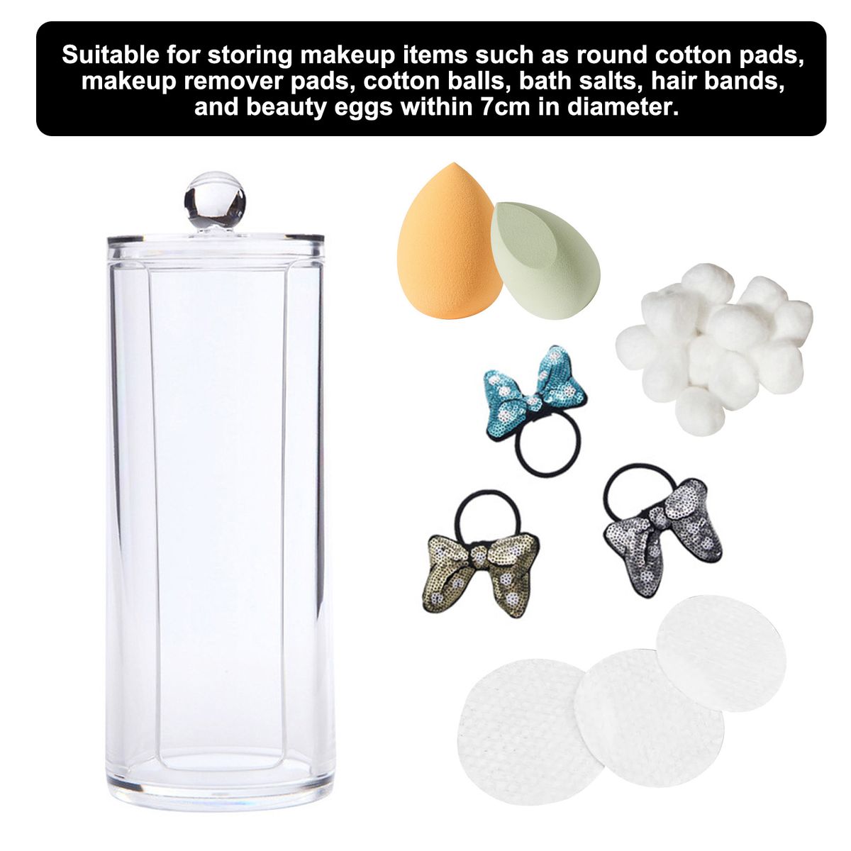 Acrylic Makeup Cotton Pad Holder Dispenser Round Cosmetic