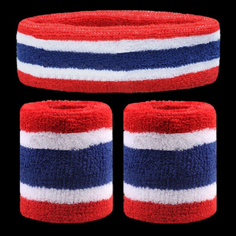 1 Set Sport Wristbands + Headband Towel Sweat Bands For Men Women Basketball Yoga Tennis Fitness Head Band Wrist Support Protect-3