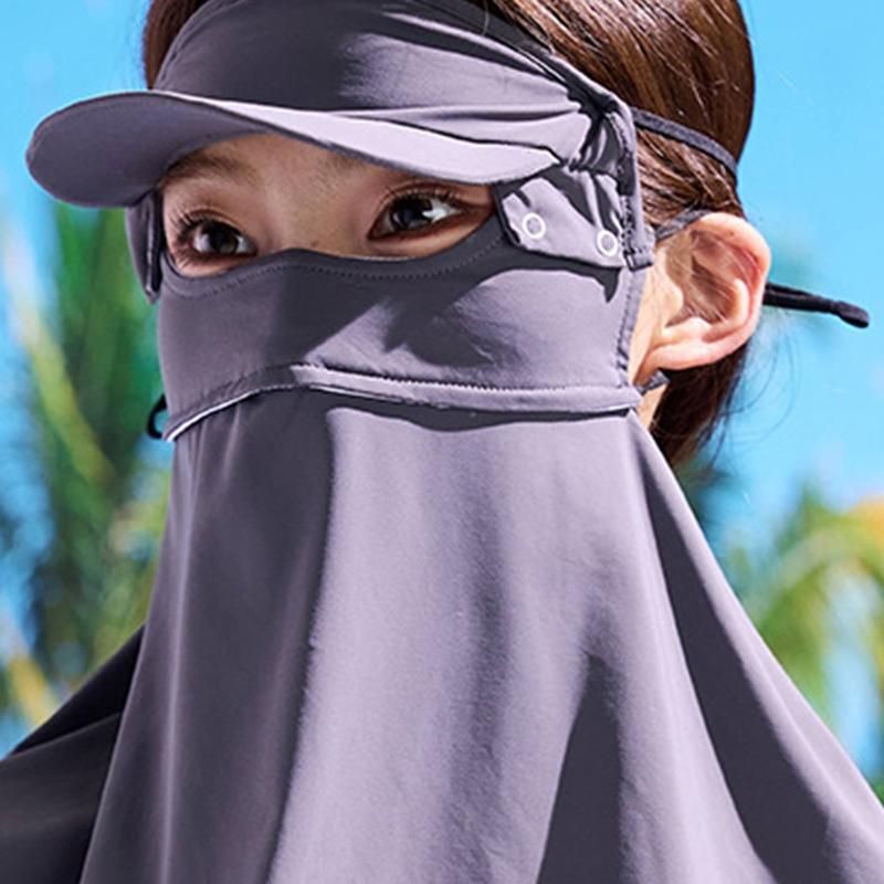 Summer Sunscreen Face Hood Cool Touch Breathable-Grey