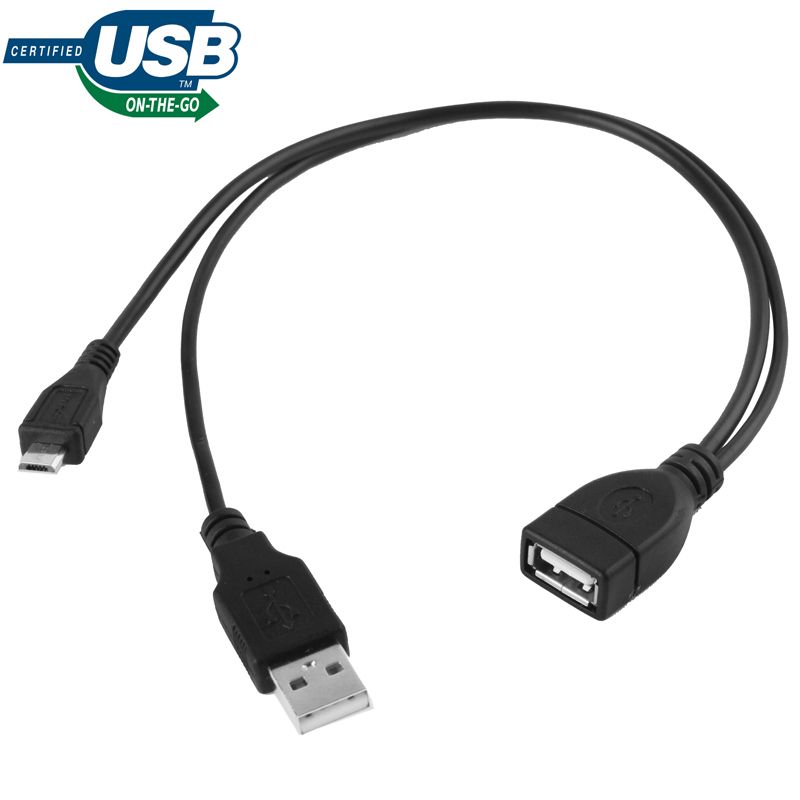 Micro USB Male + USB 2.0 AM To AF OTG Cable