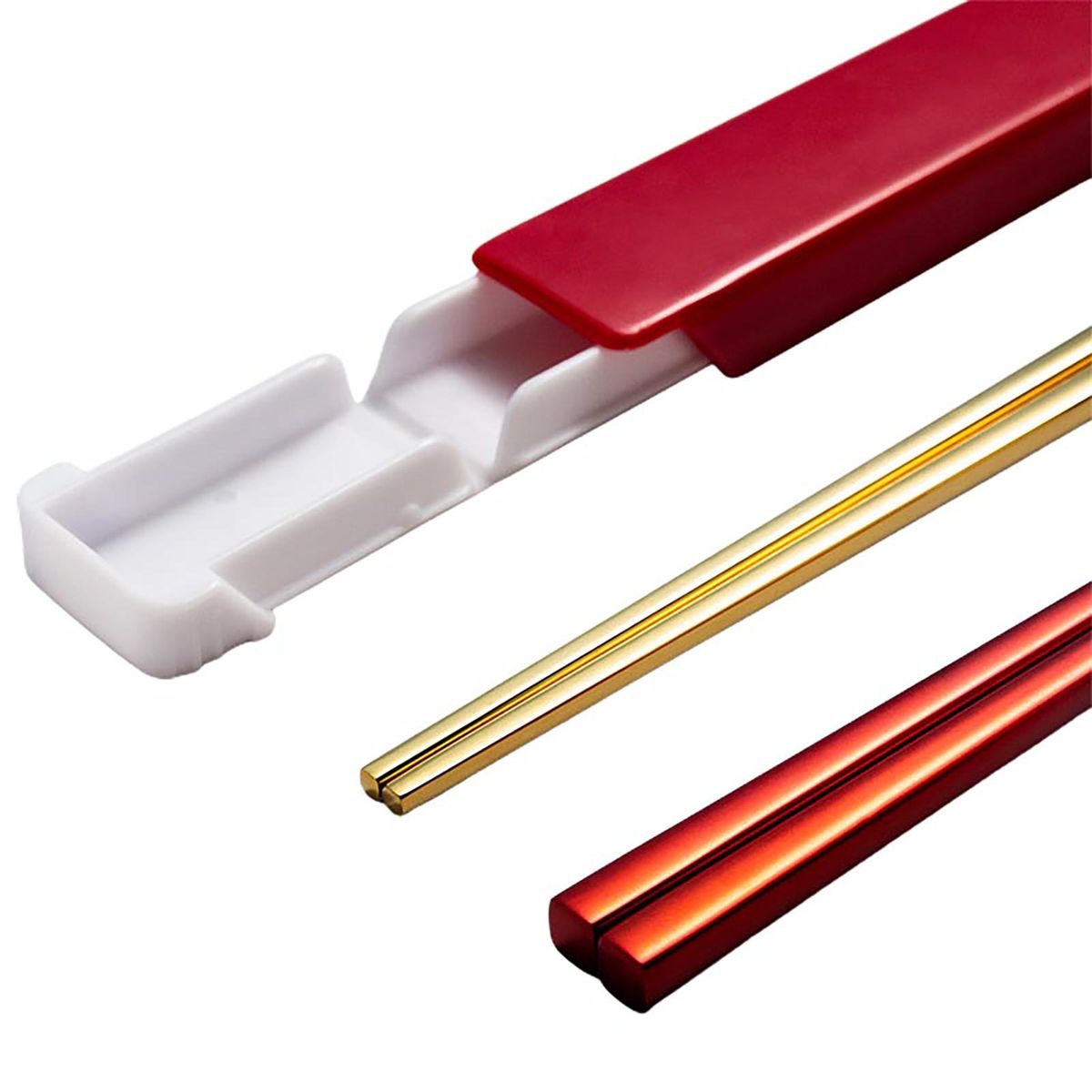 1 Set Stainless Steel Chopsticks With Case Reusable-Red