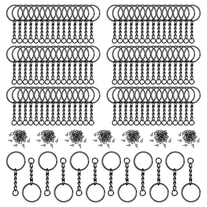 360Pcs Key Chain Rings Kit Screw Eye Pins Hooks Black For DIY Arts