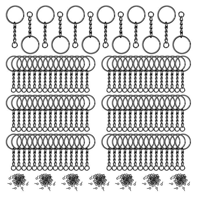 360Pcs Key Chain Rings Kit Screw Eye Pins Hooks Black For DIY Arts