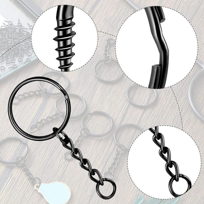 360Pcs Key Chain Rings Kit Screw Eye Pins Hooks Black For DIY Arts