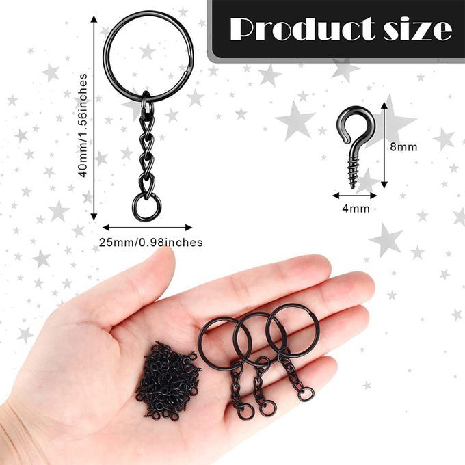 360Pcs Key Chain Rings Kit Screw Eye Pins Hooks Black For DIY Arts