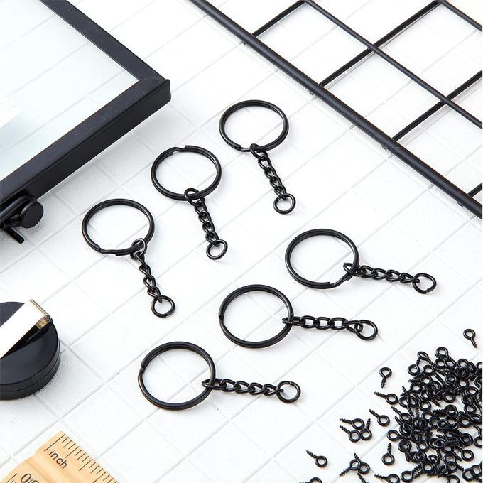 360Pcs Key Chain Rings Kit Screw Eye Pins Hooks Black For DIY Arts