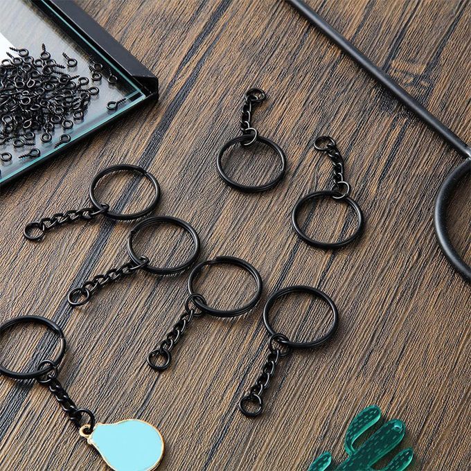 360Pcs Key Chain Rings Kit Screw Eye Pins Hooks Black For DIY Arts