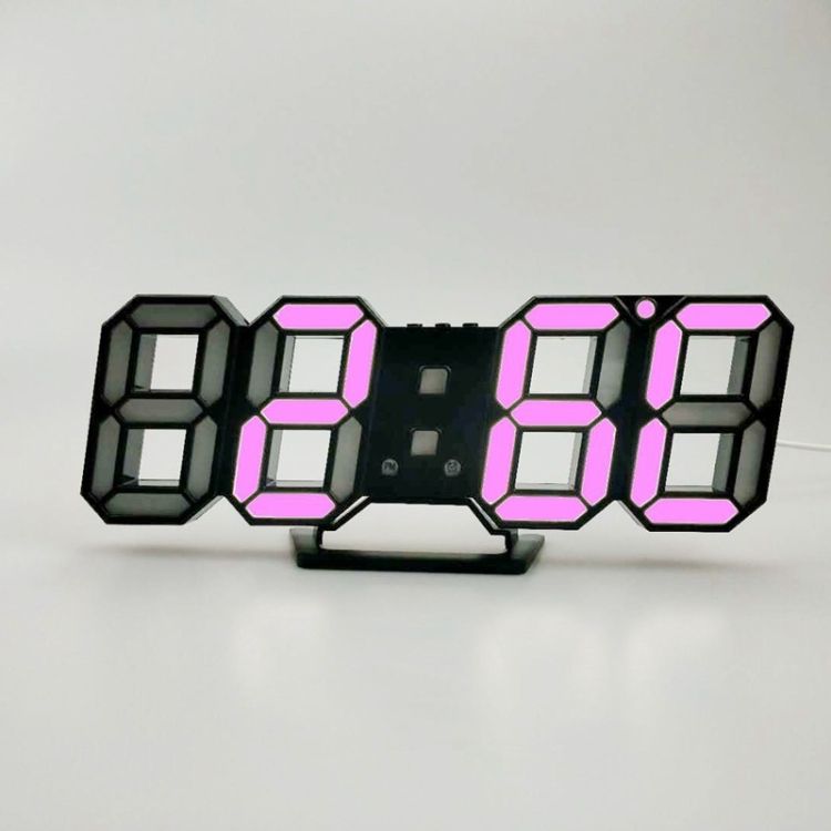 6609 Living Room 3D Wall Clock, Colour: Black Frame Pink Lig