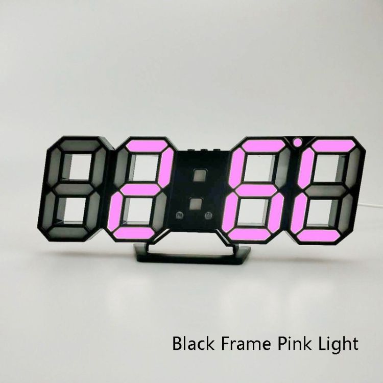 6609 Living Room 3D Wall Clock, Colour: Black Frame Pink Lig