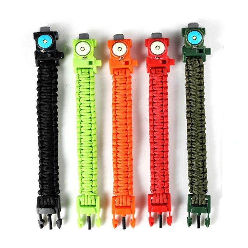 Outdoor EDC Survival Led Bracelet Paracord Knitted Wristband With Compass Camping Wildness Tool - Green Military Green