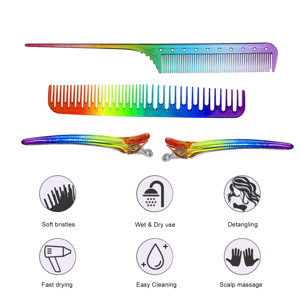 4Pcs/Set Hairdressing Combs Rainbow Massage Comb Set  Fine