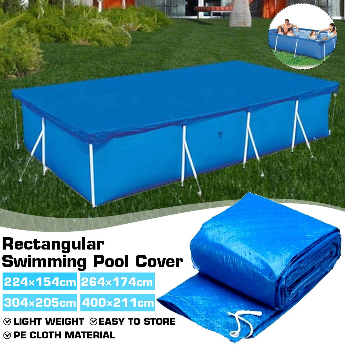 Swimming Pool Rectangular Mat Cover Swimming UV-resistant Pool Cover Waterproof Dustproof Durable Covers Ground Cloth Mat Cover Garden Home Outdoor Pool 400x211CM