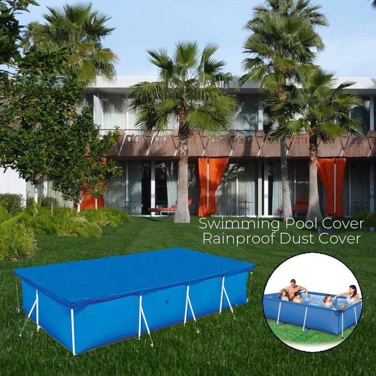 Swimming Pool Rectangular Mat Cover Swimming UV-resistant Pool Cover Waterproof Dustproof Durable Covers Ground Cloth Mat Cover Garden Home Outdoor Pool 400x211CM