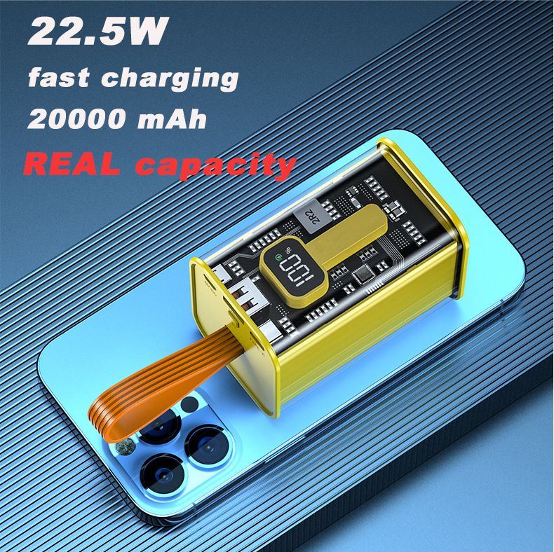 20000mAh Power Banks Fast Charge Yellow Transparent Mecha