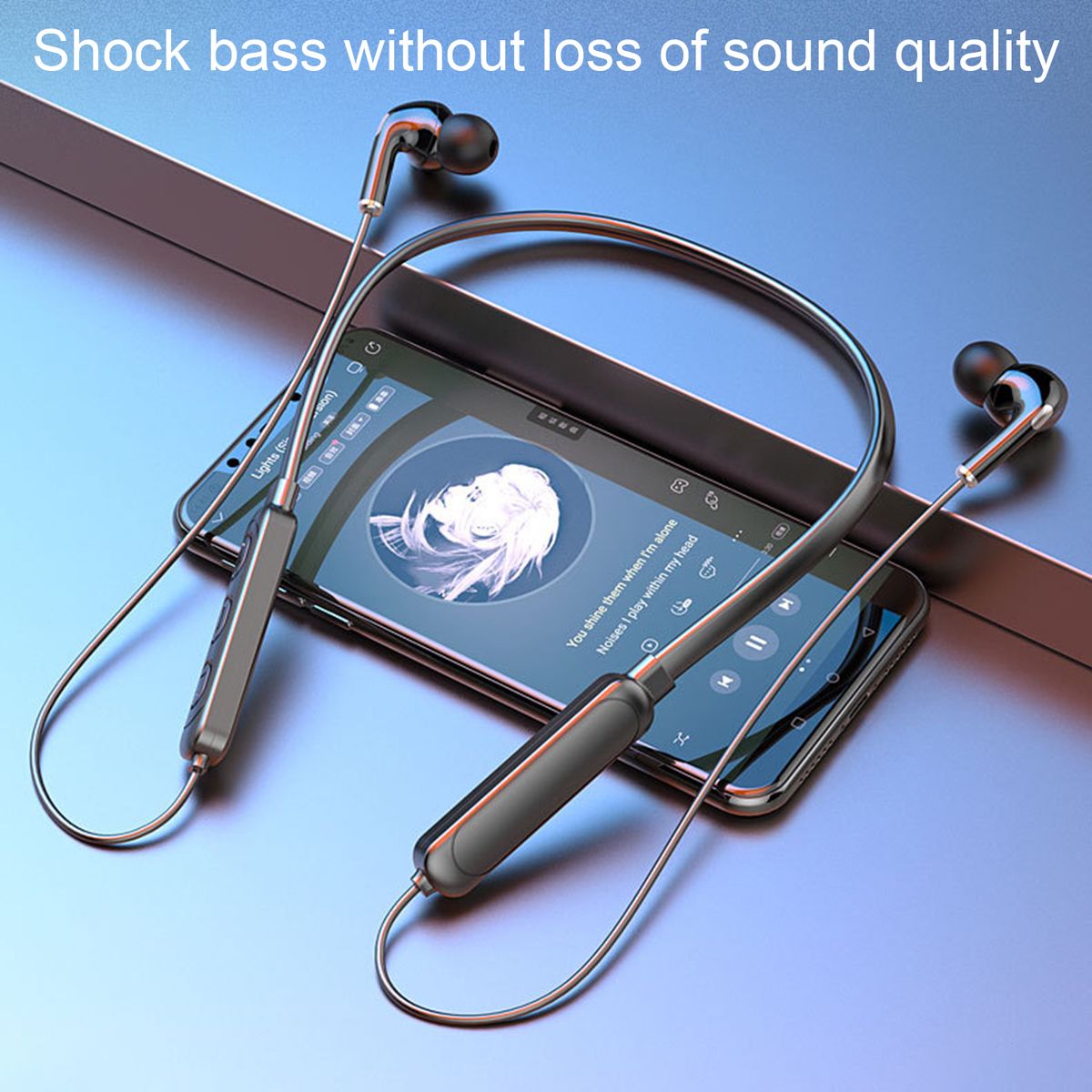 Neck Hanging Wireless Bluetooth Earphone Stereo Bass-Black