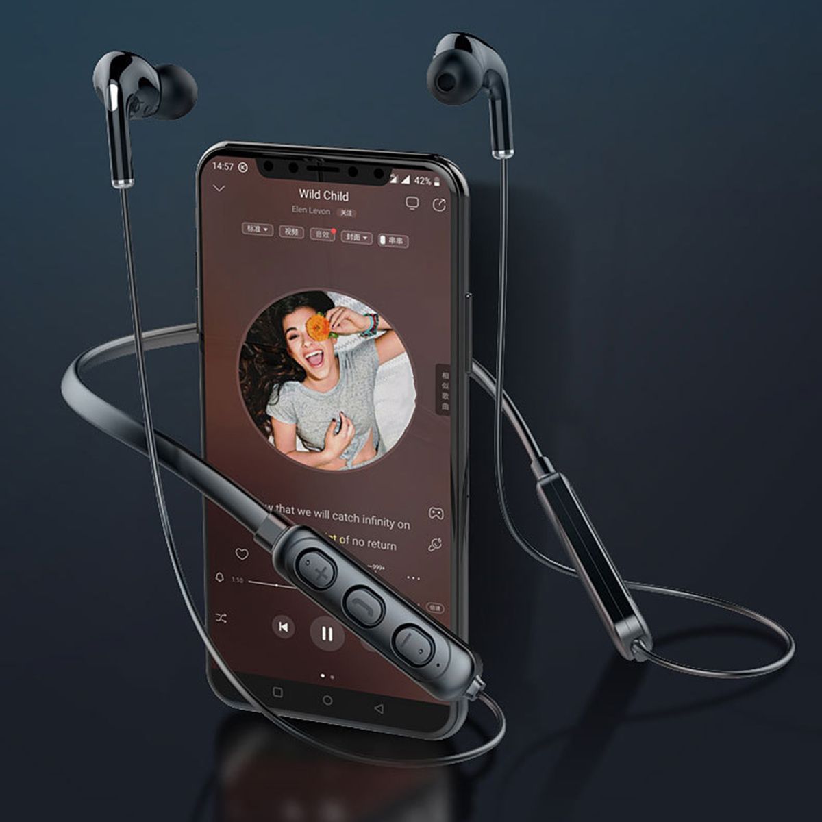 Neck Hanging Wireless Bluetooth Earphone Stereo Bass-Black