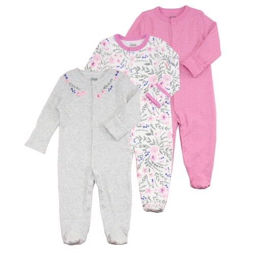 3 Pack Of Baby Girls Sleepsuits