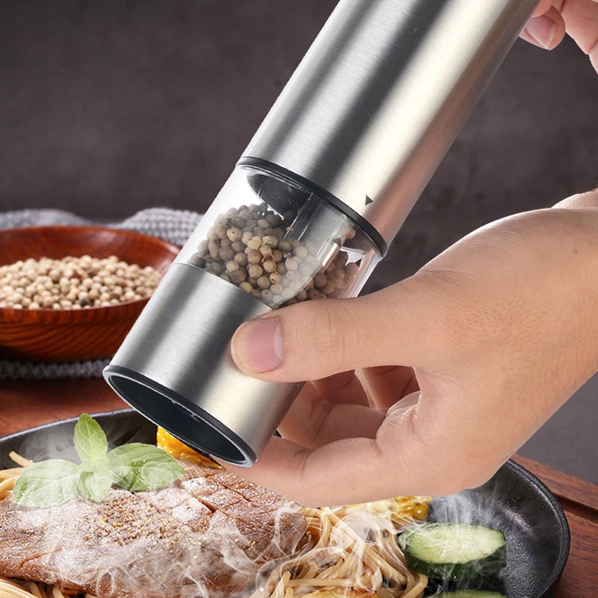 Effortless Spice Grinder Electric Stainless Steel Pepper Mill for Home