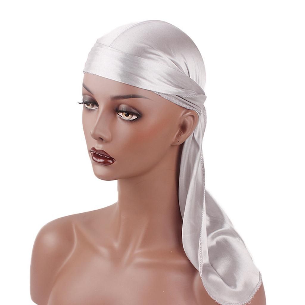 360 Waves  , Long Tail Durag For Women And Men, Silky Du Rag  , White