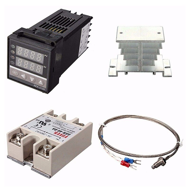 Digital 220V PID REX-C100 Temperature Controller + Max.40A SSR + K Thermocouple, PID Controller Set + Heat Sink