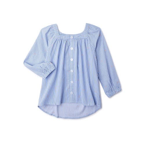 Girls Square Neck Woven Blouse - Stripe