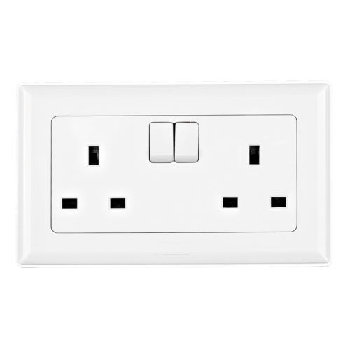 Himel Switched Socket - Advanced - 13A - 250 V Ac - 2 Gangs|| HWDAT13S - White